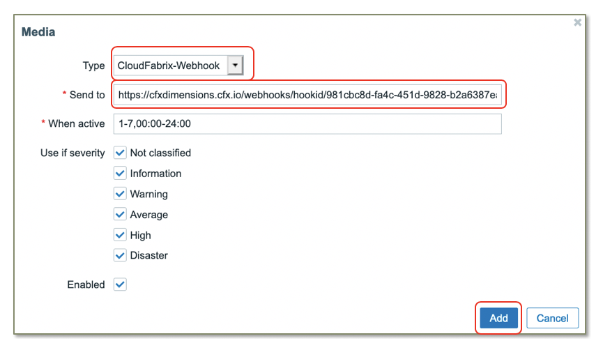 Zabbix_cloudfabrix webhook