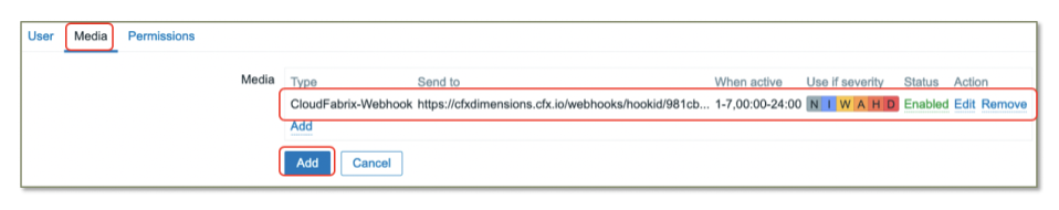 Zabbix_cloudfabrix webhook media